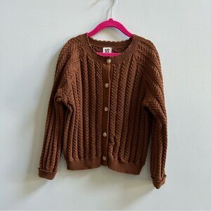Noma Brown Cable Pointelle Cardigan Sweater, Size 8